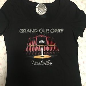Grand Ole Opry Black Cotton T-shirt w/ Rhinestones